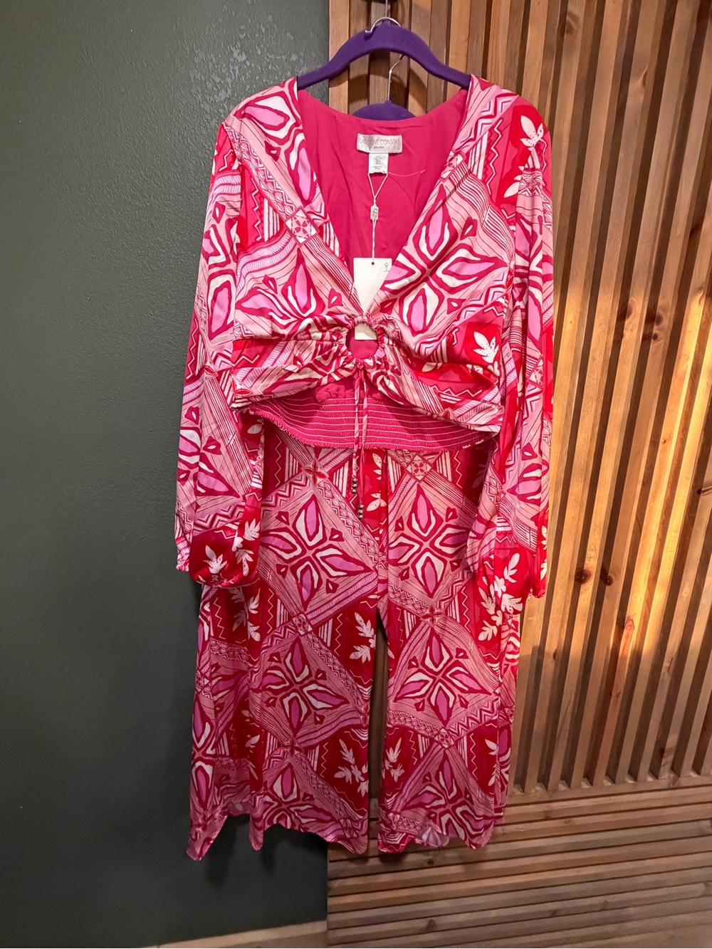 Caroline Constas Hot Pink & White Patterned Wide-Leg Jumpsuit Set